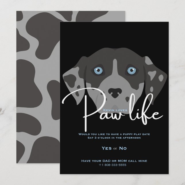 Invitation Fête de patte de chien chiot mignon  (Devant / Derrière)