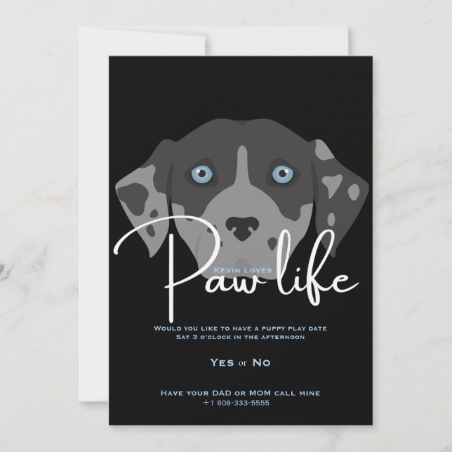 Invitation Fête de patte de chien chiot mignon  (Devant)