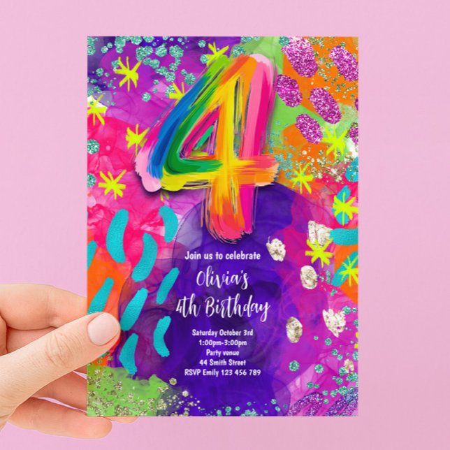 Invitation Fête de peinture pour 4ème anniversaire (Créateur téléchargé)