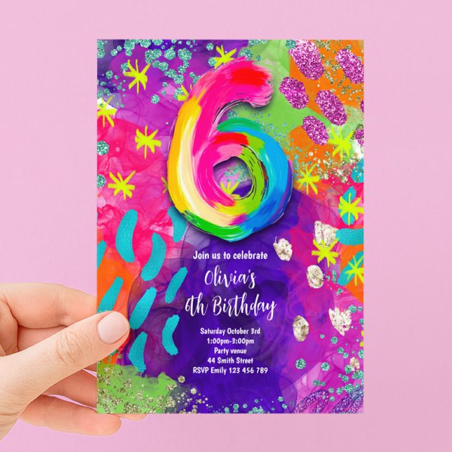 Invitation Fête de peinture pour 6ème anniversaire (Créateur téléchargé)