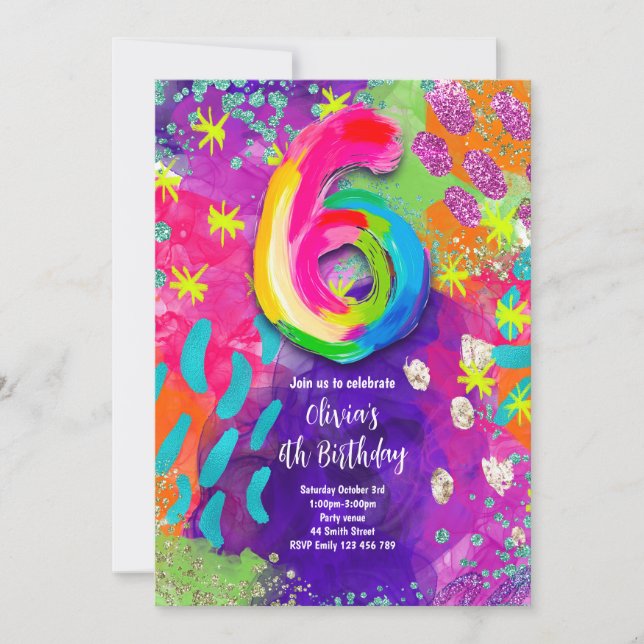Invitation Fête de peinture pour 6ème anniversaire (Devant)