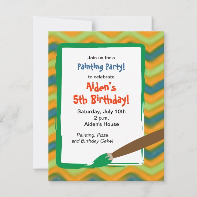 Invitation Fête de peinture pour l'anniversaire d'un garçon (Devant)