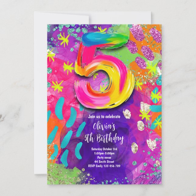 Invitation Fête de peinture pour le 5ème anniversaire (Devant)