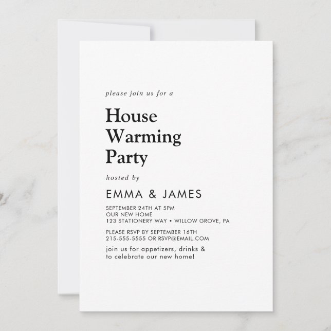 Invitation Fête de pendaison de crémaillère à la typographie  (Devant)