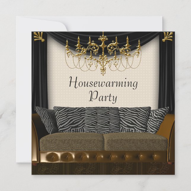 Invitation Fête de pendaison de crémaillère avec canapé zèbre (Devant)