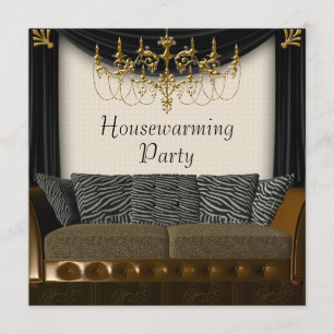 Invitation Fête de pendaison de crémaillère avec canapé zèbre