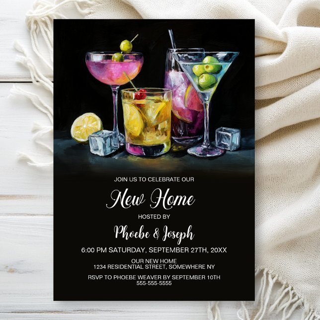 Invitation Fête de pendaison de crémaillère avec cocktail (Créateur téléchargé)