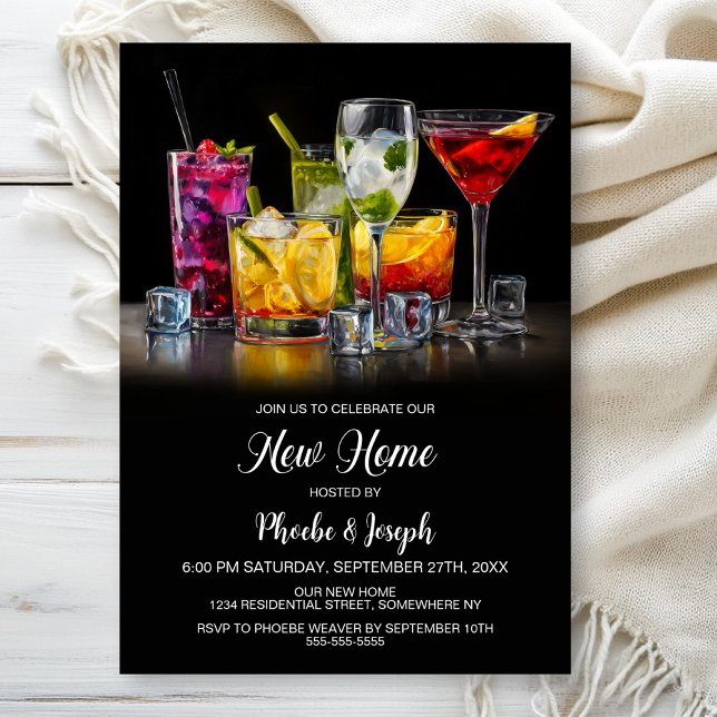 Invitation Fête de pendaison de crémaillère avec cocktail (Créateur téléchargé)