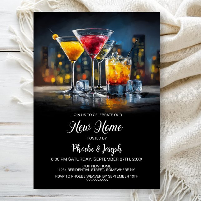 Invitation Fête de pendaison de crémaillère avec cocktail (Créateur téléchargé)
