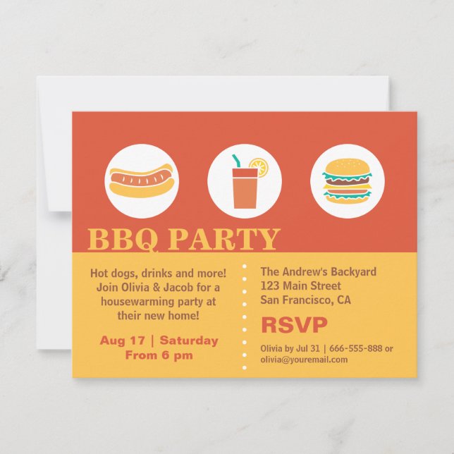 Invitation Fête de pendaison de crémaillère avec hot dog et b (Devant)