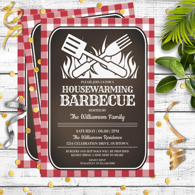 Invitation Fête de pendaison de crémaillère barbecue dans le  (Créateur téléchargé)