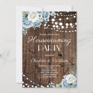 Invitation Fête de pendaison de crémaillère Floral Bois Rusti