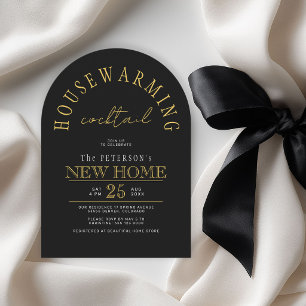 Invitation Fête de pendaison de crémaillère moderne or noir n
