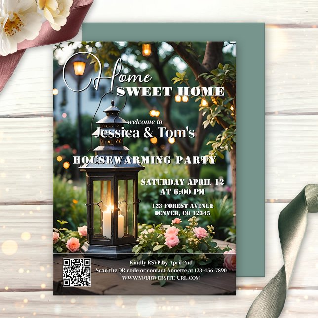 Invitation Fête de pendaison de crémaillère sur la couverture (Housewarming party invitation in magazine cover style with your custom photo and a QR code template)