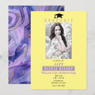Invitation Fête de photo de remise de diplôme violet jaune vi