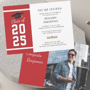 Invitation Fête de photos de remise de diplômes 2026 Rouge et