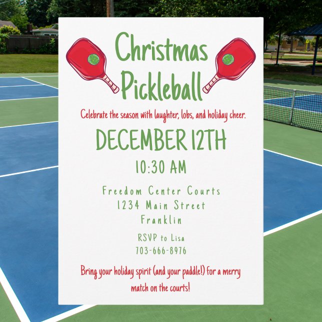 Invitation Fête de Pickleball de Noël Festive Match de vacanc (Créateur téléchargé)