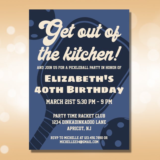 Invitation Fête de pickleball Navy Sports Pagaies Anniversair (Créateur téléchargé)