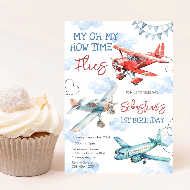 Invitation Fête de pilote d'avion Comment le temps passe Anni (Créateur téléchargé)
