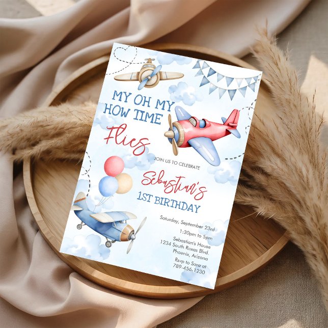 Invitation Fête de pilote d'avion Comment le temps passe Anni (Créateur téléchargé)