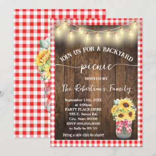 Invitation Fête de pique-nique dans la cour, tournesols à car