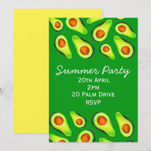 Invitation Fête de pique-nique d'été avocatière (Devant / Derrière)