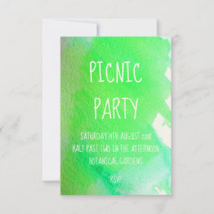 Invitation Fête de pique-nique moderne à l'aquarelle vert cit