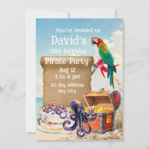 Invitation Fête de Pirate de Plage Tropicale Nom Personnalisé
