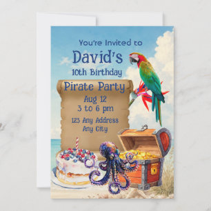 Invitation Fête de pirate de plage tropicale Nom personnalisé