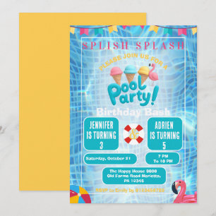 Invitation Fête de piscine commune pour enfants Fête d'anni