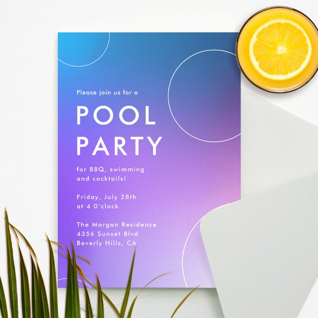Invitation Fête de piscine d'été moderne simple pour adultes (Modern and simple pool party invitation for adults)