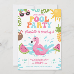 Invitation Fête de piscine d'été multicolore rétro Anniversai