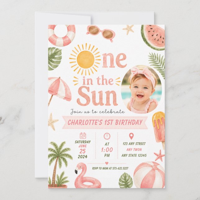Invitation Fête de piscine d'été - Un dans le soleil pour un  (Devant)