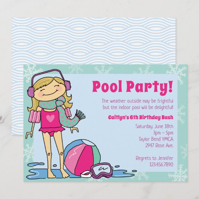 Invitation Fête de piscine d'hiver Blonde Girl Piscine intéri (Devant / Derrière)