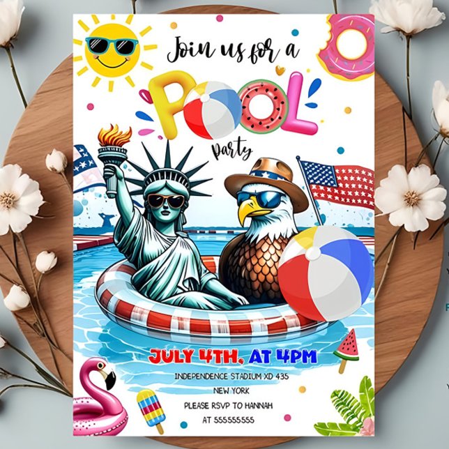 Invitation Fête de piscine éditable du Jour de l'Indépendance (Créateur téléchargé)
