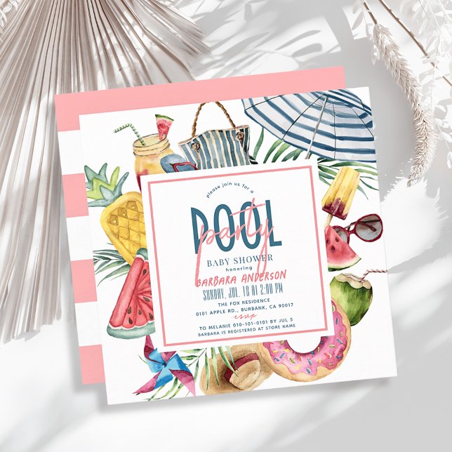 Invitation Fête de Piscine Équipement de Plage Tropicale Fill (Créateur téléchargé)
