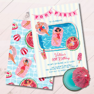 Invitation Fête de piscine estivale fantaisiste pour filles