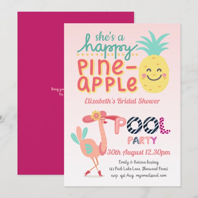Invitation Fête de Piscine Fun Tropical Flamant Rose Moderne  (Devant / Derrière)