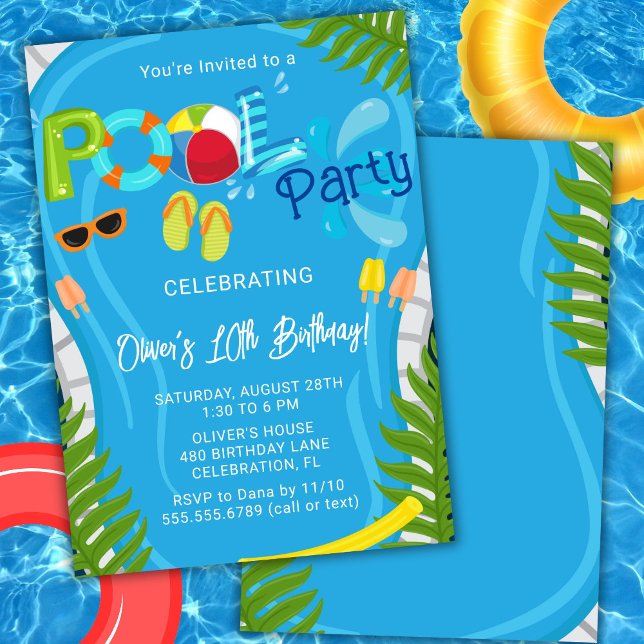 Invitation Fête de piscine garçon anniversaire fête d'été (Créateur téléchargé)