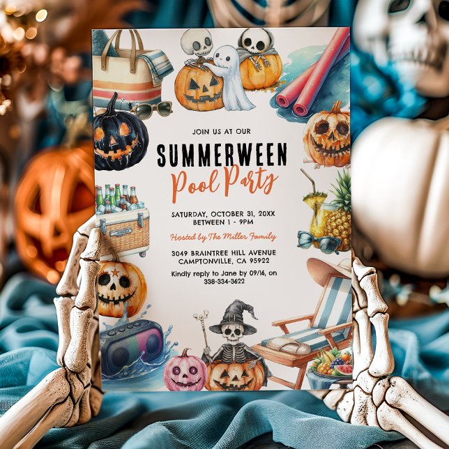 Invitation Fête de piscine Halloween Summerween (Créateur téléchargé)