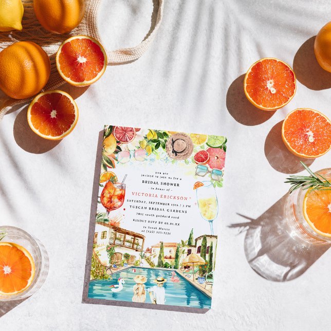 Invitation Fête de Piscine Italienne Toscane | Spritz Enterre (Créateur téléchargé)