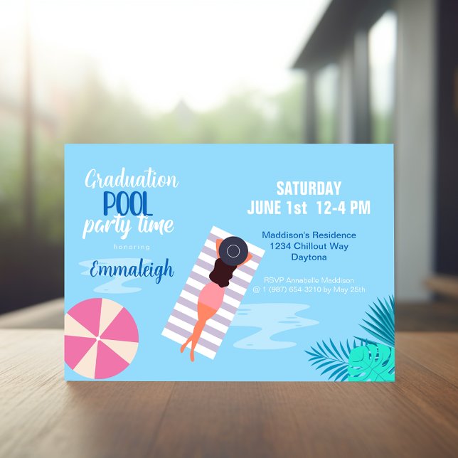 Invitation Fête de piscine moderne photo remise de diplôme (Créateur téléchargé)