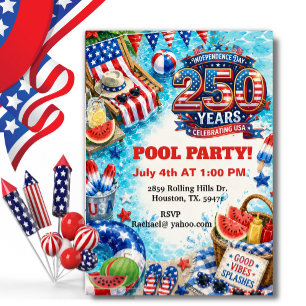 Invitation Fête de piscine patriotique américaine BBQ