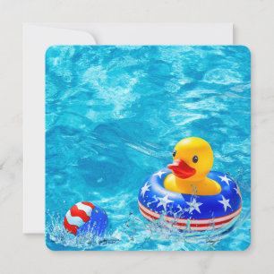 Invitation Fête de piscine patriotique avec canard jaune