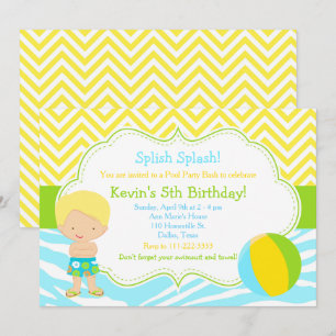 Invitation Fête de piscine pour garçon blond Bash Party