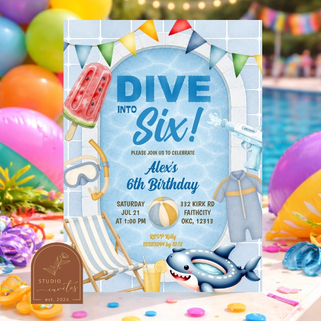 Invitation Fête de piscine pour garçon d'âge en âge Fête d'an (Créateur téléchargé)