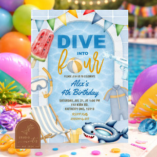 Invitation Fête de piscine pour garçon d'enfant Plongez dans