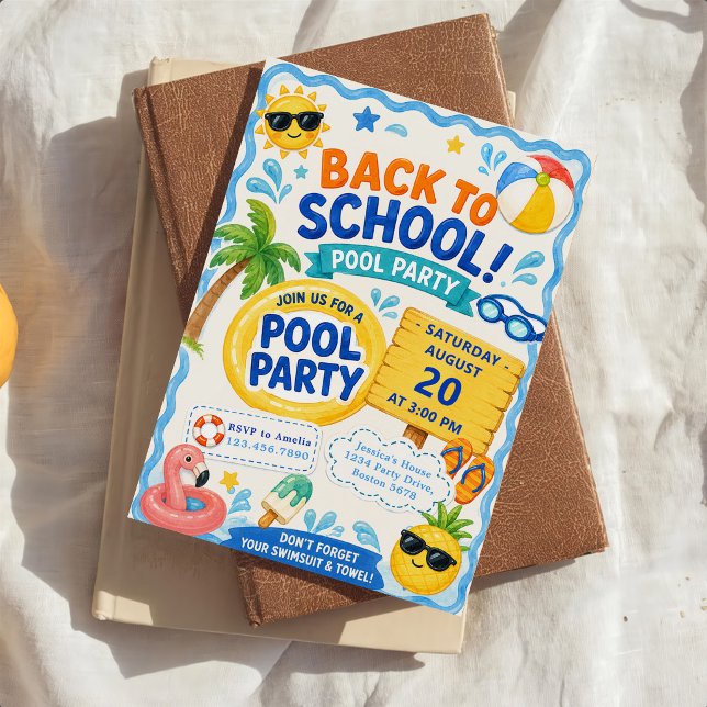 Invitation Fête de piscine pour la rentrée (Créateur téléchargé)