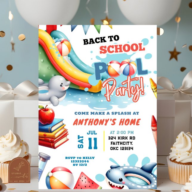 Invitation Fête de piscine pour la rentrée scolaire (Créateur téléchargé)