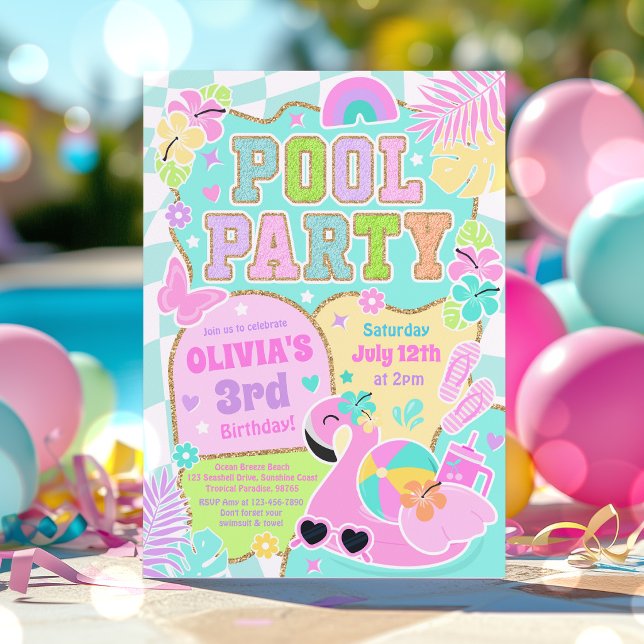 Invitation Fête de piscine préppy tendance mignonne fille ann (Créateur téléchargé)